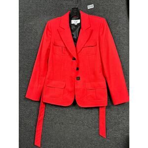 Le Suit Tweed Blazer Jacket Womens Size 4P Red 3 Button Closure Career Work